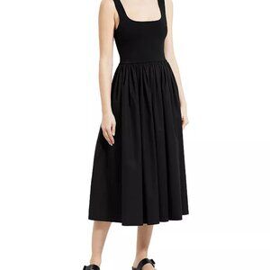 THEORY SQUARE NECK GATHERED MIDI DRESS L NWT